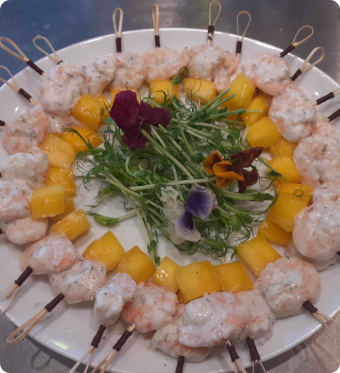 Caribbean coconut and mango prawn skewers