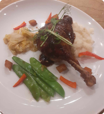 Roasted confit five spice duck leg