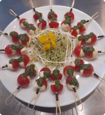 Vine cherry tomato and mozzarella skewers